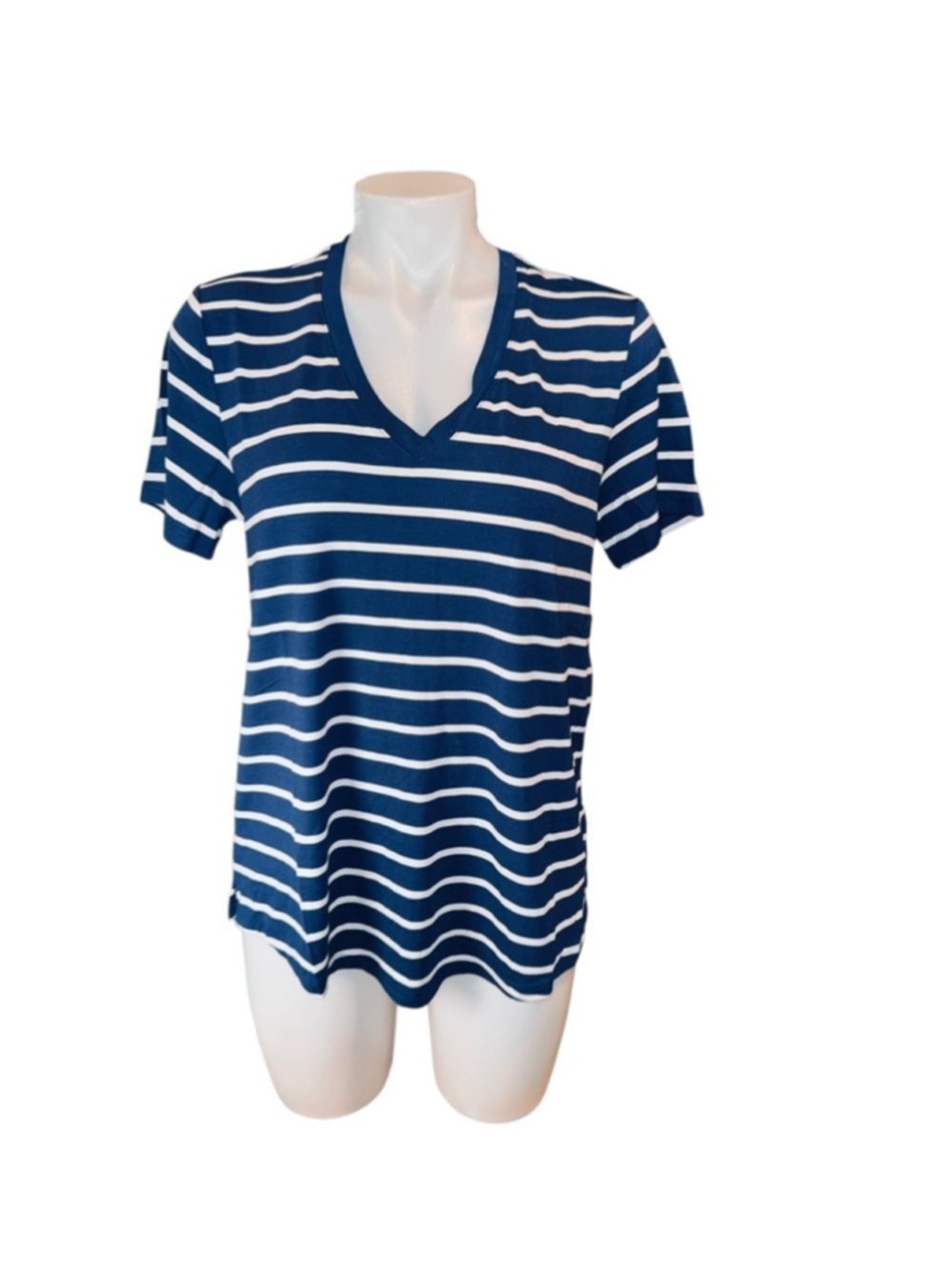 Women's GAP Blue White Striped V-Neck Short Sleeve Tee Size S